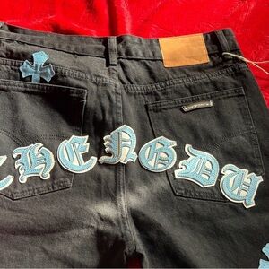 Chrome Hearts Black Jeans with Blue Accents